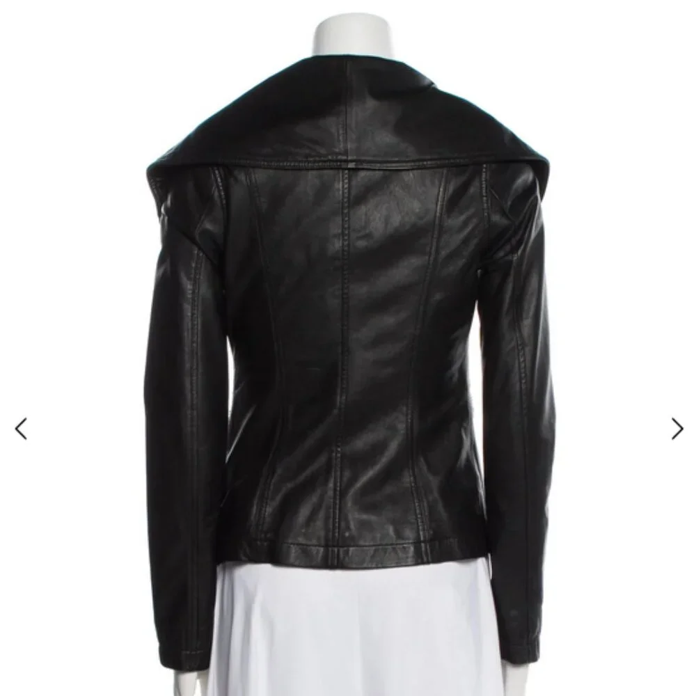 Vince Women’s Black Leather Moto Biker Jacket XS Full Zip Authentic - Picture 8 of 8